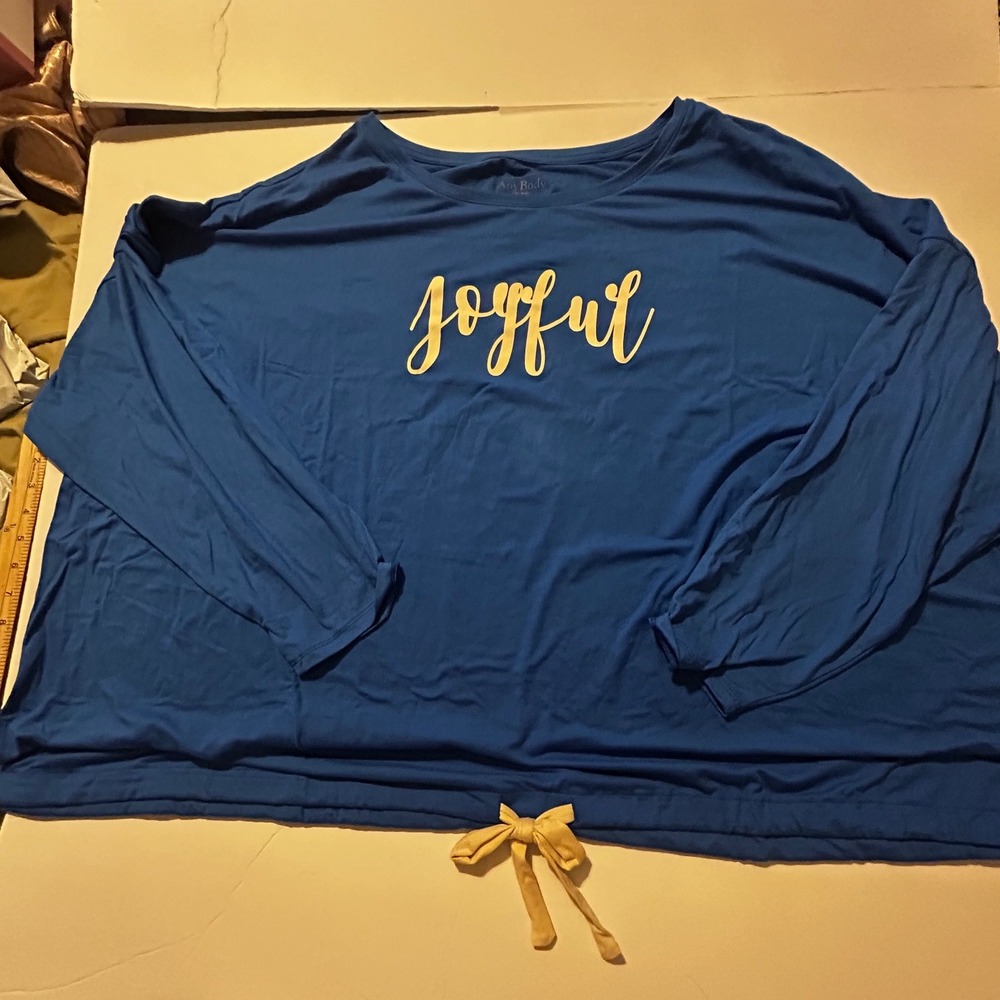 AnyBody Blue Joyful Graphic Long Sleeve Top and Jogger Pants Set 5XP Loungewear